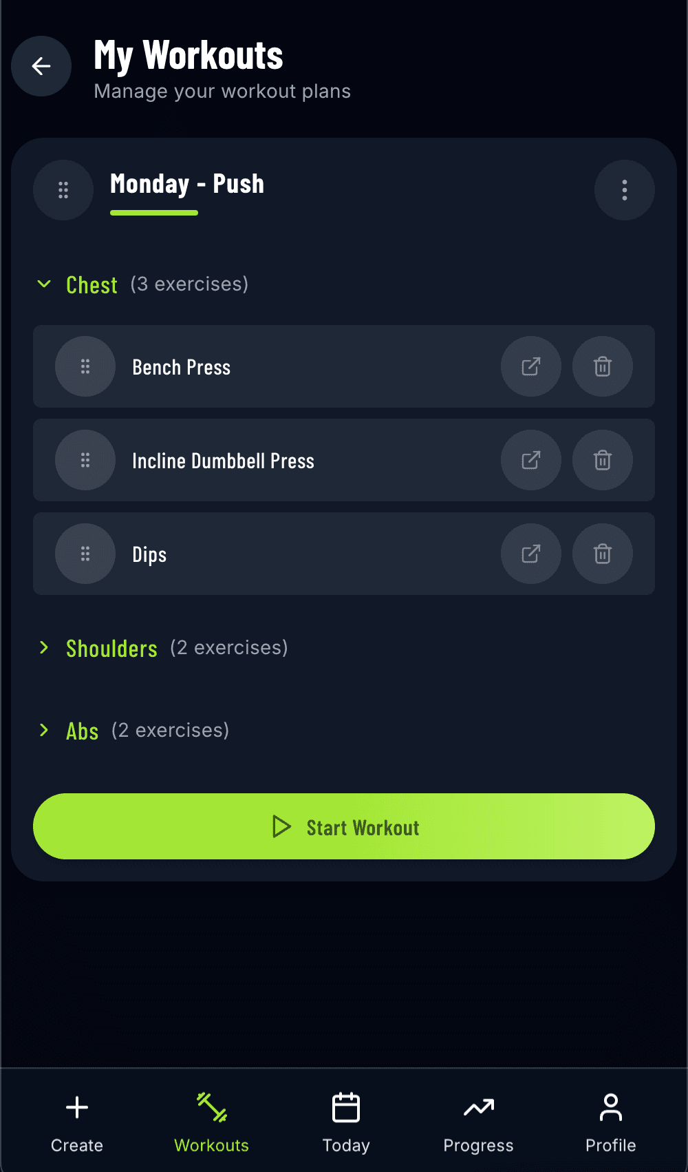  dashboard preview showing workout management interface
