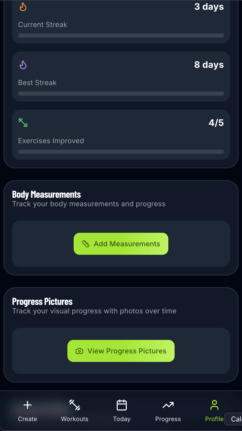 Progress tracking dashboard